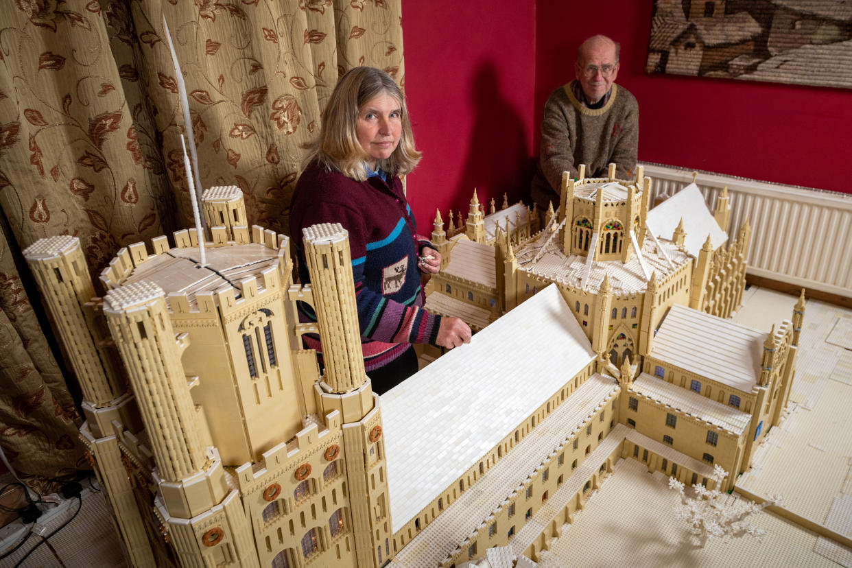 One of the Addis family's previous Christmas Lego creations. The spectacular scale model of Ely Cathedral which Mike Addis and wife Catherine Weightman built in their front room - from Lego blocks. (file photo) See SWNS story SWCAlego. A Lego-mad couple have spent four weeks working 14 hours a day to create this stunning 21-foot-long replica of Old London Bridge in their own sitting room. Every year Mike Addis, 63, and Catherine Weightman, 58, build a massive Lego creation in time for Christmas. And their 27th project has just been completed using 400,000 Lego bricks. They have recreated Old London Bridge of 1400, one of several bridges which spanned the Thames at Southwark, including 78 houses, 500 mini-figures, a castle and chapel.  