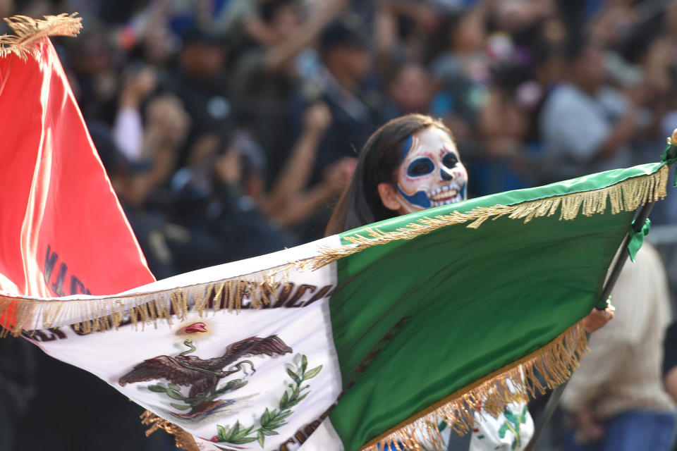 <p>People are seen participate during the traditional Skulls Parade as part of Day of the Dead celebrations at Reforma Avenue on Oct. 28, 2017 in Mexico City, Mexico. (Photo: Carlos Tischler/NurPhoto via Getty Images) </p>