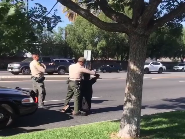 Tammi Collins' son being arrested by police after he and his two friends were allegedly attacked by a homeless man: (tammilaray - Instagram)