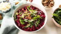 <p>Combine walnuts with freshly <a href="https://www.delish.com/cooking/recipe-ideas/a22554005/how-to-roast-beets/" rel="nofollow noopener" target="_blank" data-ylk="slk:roasted beets;elm:context_link;itc:0;sec:content-canvas" class="link ">roasted beets</a>, vinegar, <a href="https://www.delish.com/cooking/g18/garlic-recipes/" rel="nofollow noopener" target="_blank" data-ylk="slk:garlic;elm:context_link;itc:0;sec:content-canvas" class="link ">garlic</a>, and a few tablespoons of oil in a food processor to make the most gorgeous-looking <a href="https://www.delish.com/cooking/recipe-ideas/g3341/pesto-recipes/" rel="nofollow noopener" target="_blank" data-ylk="slk:pesto;elm:context_link;itc:0;sec:content-canvas" class="link ">pesto</a> we’ve ever seen. Warning: You’ll want to put it on everything from <a href="https://www.delish.com/cooking/g269/homemade-pizza-recipes/" rel="nofollow noopener" target="_blank" data-ylk="slk:pizza;elm:context_link;itc:0;sec:content-canvas" class="link ">pizza</a> to toast to <a href="https://www.delish.com/cooking/recipe-ideas/g3176/weeknight-pasta-dinners/" rel="nofollow noopener" target="_blank" data-ylk="slk:pasta;elm:context_link;itc:0;sec:content-canvas" class="link ">pasta</a>!</p><p>Get the <strong><a href="https://www.delish.com/cooking/recipe-ideas/a34019320/roasted-beet-pesto-recipe/" rel="nofollow noopener" target="_blank" data-ylk="slk:Roasted Beet Pesto recipe;elm:context_link;itc:0;sec:content-canvas" class="link ">Roasted Beet Pesto recipe</a></strong>.</p>