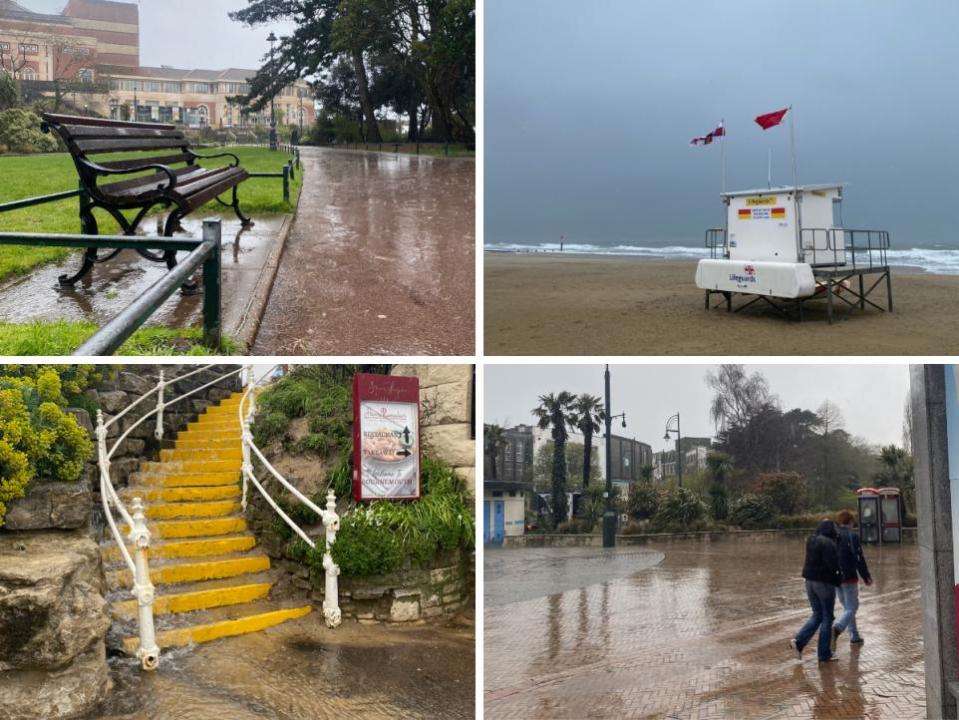 Bournemouth Echo: la escena en el centro de la ciudad de Bournemouth cuando las fuertes lluvias y los fuertes vientos azotan la región