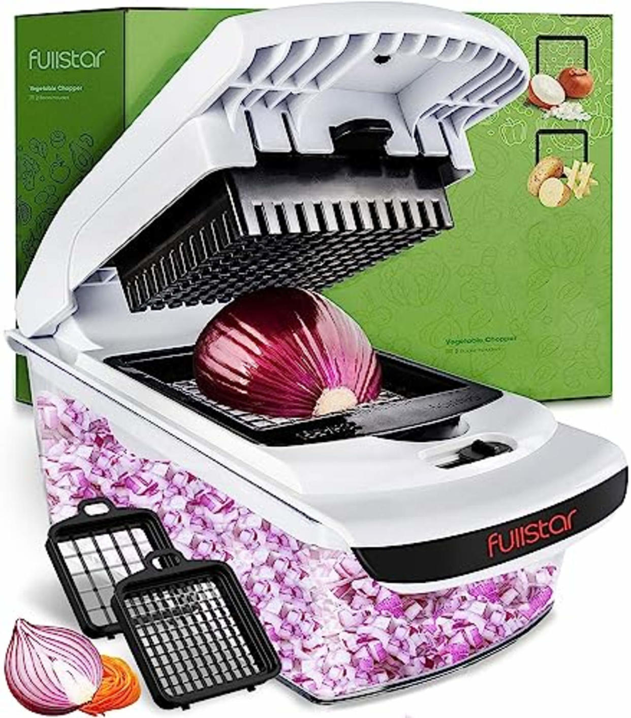 Fullstar Vegetable Chopper - Spiralizer Vegetable Slicer - Onion Chopper with Container - Pro Food Chopper - Slicer Dicer Cutter - (2 in 1, White) (AMAZON)