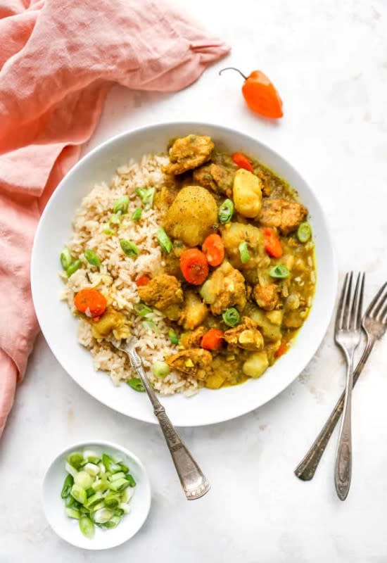 <p>Grandbaby Cakes</p><p>This Jamaican Curry Chicken recipe is a really rich, flavorful, and hearty stew filled with juicy chicken, wonderful aromatics, and filling elements such as carrots and potatoes.</p><p><strong>Get the recipe: <a href="https://grandbaby-cakes.com/curry-chicken/" rel="nofollow noopener" target="_blank" data-ylk="slk:Curry Chicken;elm:context_link;itc:0;sec:content-canvas" class="link ">Curry Chicken</a></strong></p>