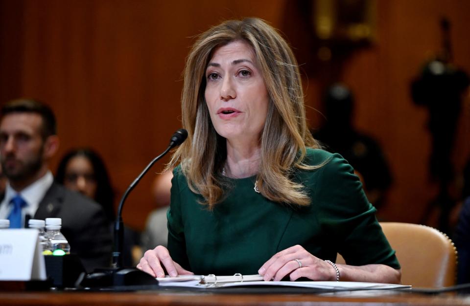 La directora de la DEA, Anne Milgram, durante su audiencia en el Senado de EEUU. (Photo by OLIVIER DOULIERY / AFP) (Photo by OLIVIER DOULIERY/AFP via Getty Images).