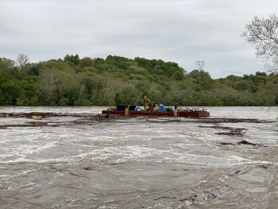 A large barge being used by a National Park Service contractor got loose Saturday night and traveled Sunday down the Potomac River, which was experiencing higher water flows due to recent rains.