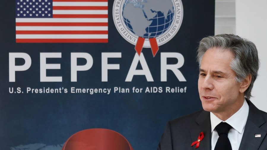 <em>Secretary of State Antony Blinken speaks about PEPFAR at the World AIDS Day event hosted by the Business Council for International Understanding in Washington, Friday, Dec. 2, 2022.</em> (Jonathan Ernst/Pool Photo via AP)