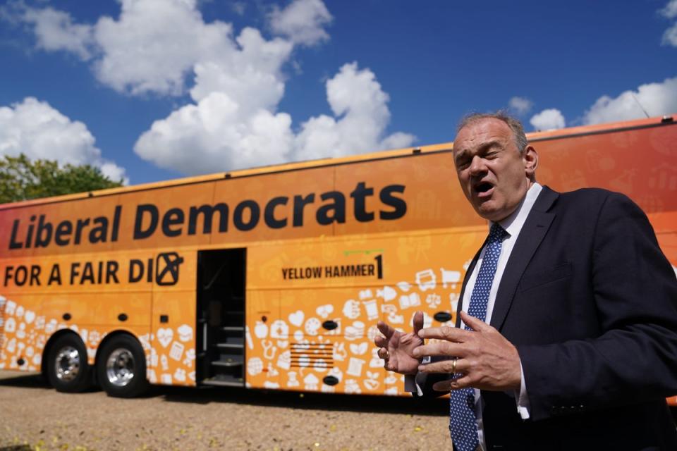 Liberal Democrat leader Sir Ed Davey launches his party’s General Election campaign battlebus (PA) (PA Wire)
