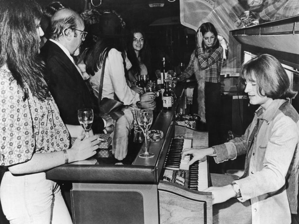 Led Zeppelin's John Paul Jones plays a Thomas electric organ located behind the bar.