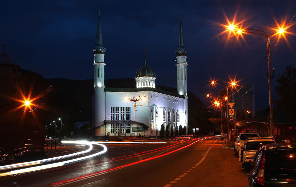 KARACHAYEVSK, KARACHAY-CHERKESSIA, RUSSIA - JULY 31, 2020: A view of the Jumah Mosque on the first day of Eid al-Adha, also known as the Feast of the Sacrifice. Valery Sharifulin/TASS (Photo by Valery Sharifulin\TASS via Getty Images)