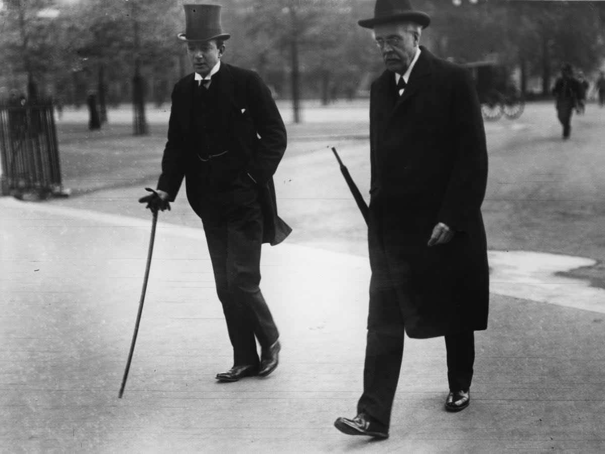 Foreign secretary Arthur Balfour, right, formally declared British support for the establishment of a “national home for the Jewish people” (Getty)