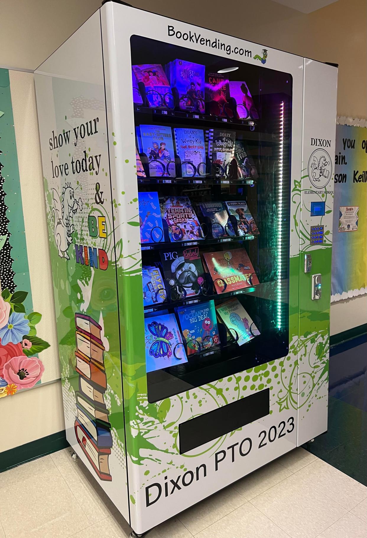 This book vending machine is operated by tokens and provides each Dixon Elementary School student with a book on their birthday. Dixon Elementary is in the Elmbrook School District.