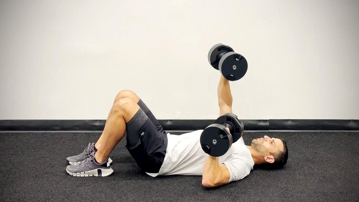 dumbbell push workout, seesaw chest press