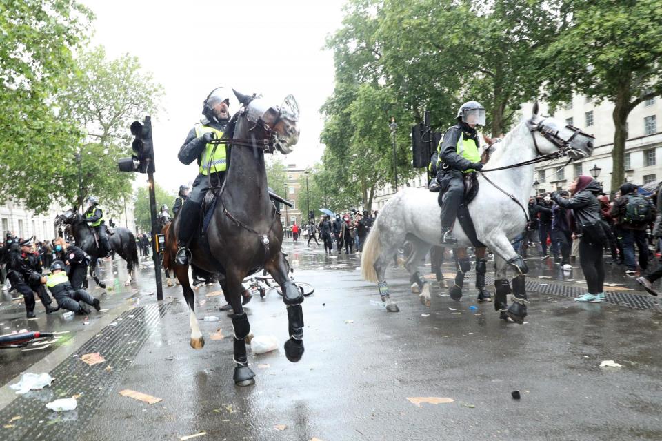 Police horses charged at the crowds as things became heated: PA