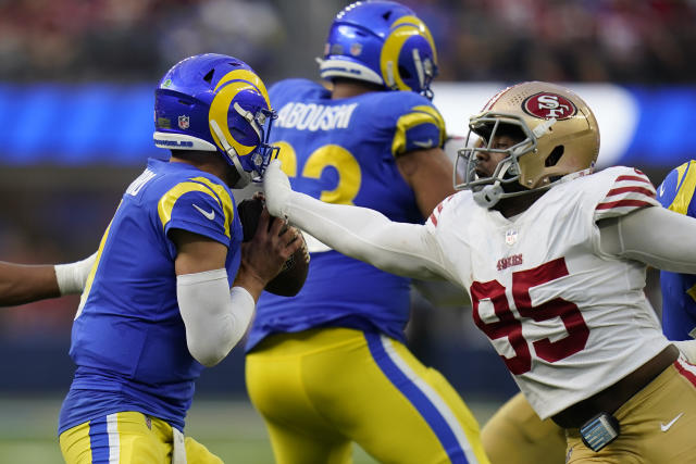 Los Angeles Rams running back Ronnie Rivers (30) runs the ball against the  San Francisco 49ers in an NFL football game, Sunday, Oct. 30, 2022, in  Inglewood, Calif. The 49ers won 31-14. (