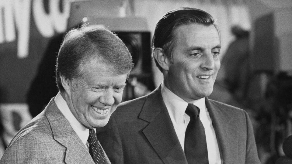 President-elect Jimmy Carter and Vice President-elect Walter Mondale attend a post-election press conference in Plains, Georgia, on November 4, 1976. - Pictorial Parade/Archive Photos/Getty Images