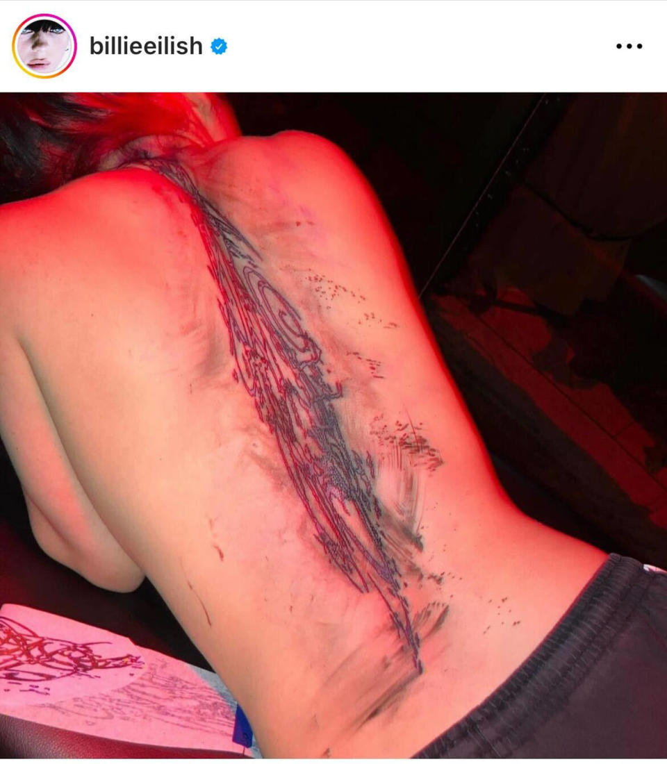 Billie Eilish posted a photo of a massive back tattoo. (Instagram/Billie Eilish)