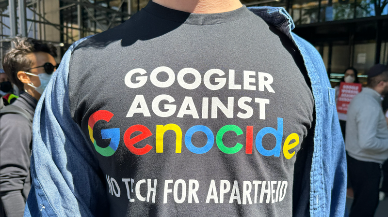 T-shirts worn by Google employees who participated in Tuesday’s sit-in protest. - Photo: Maxwell Zeff