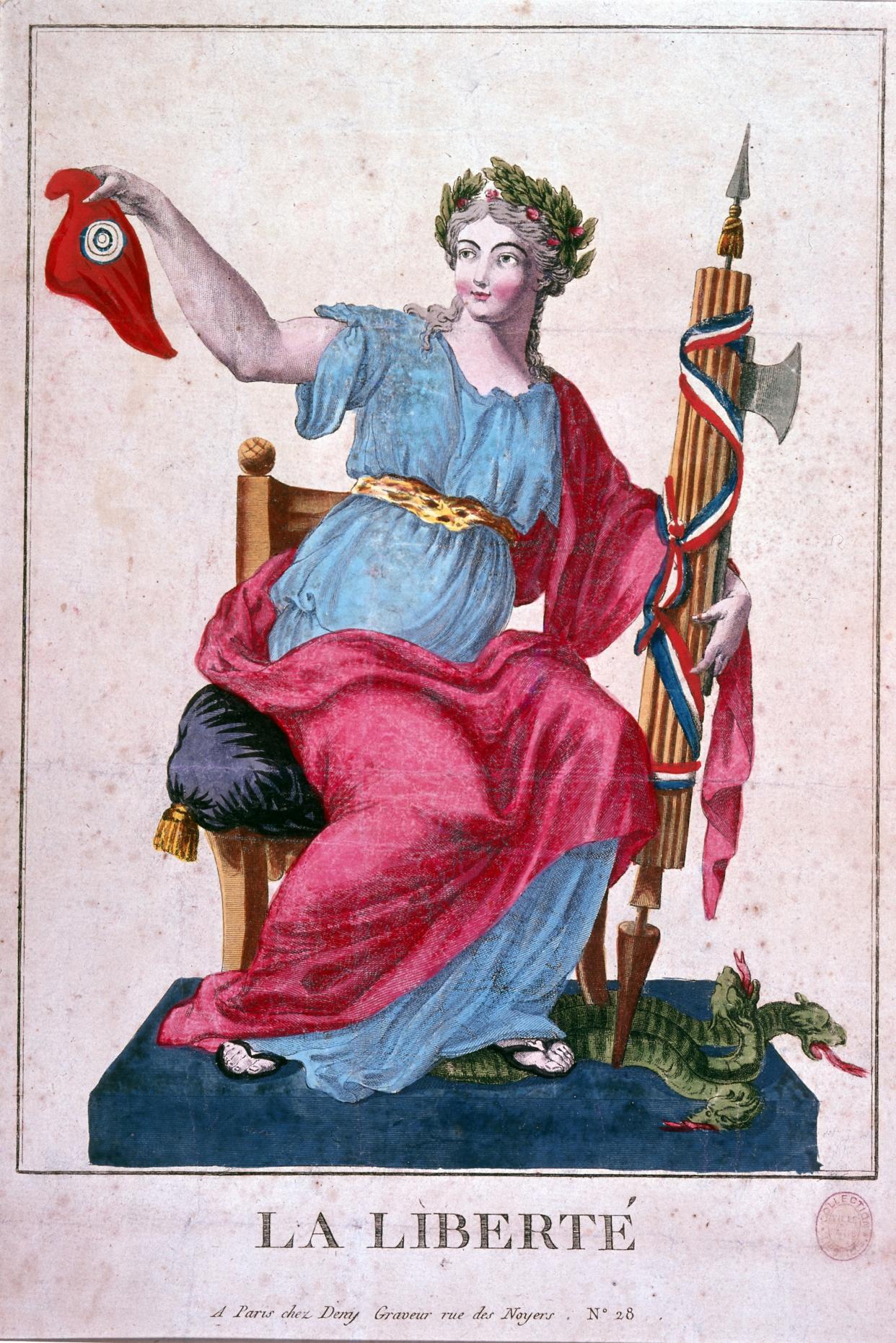 A 1795 illustration of Marianne (La Liberté ), a national symbol of the French Republic.