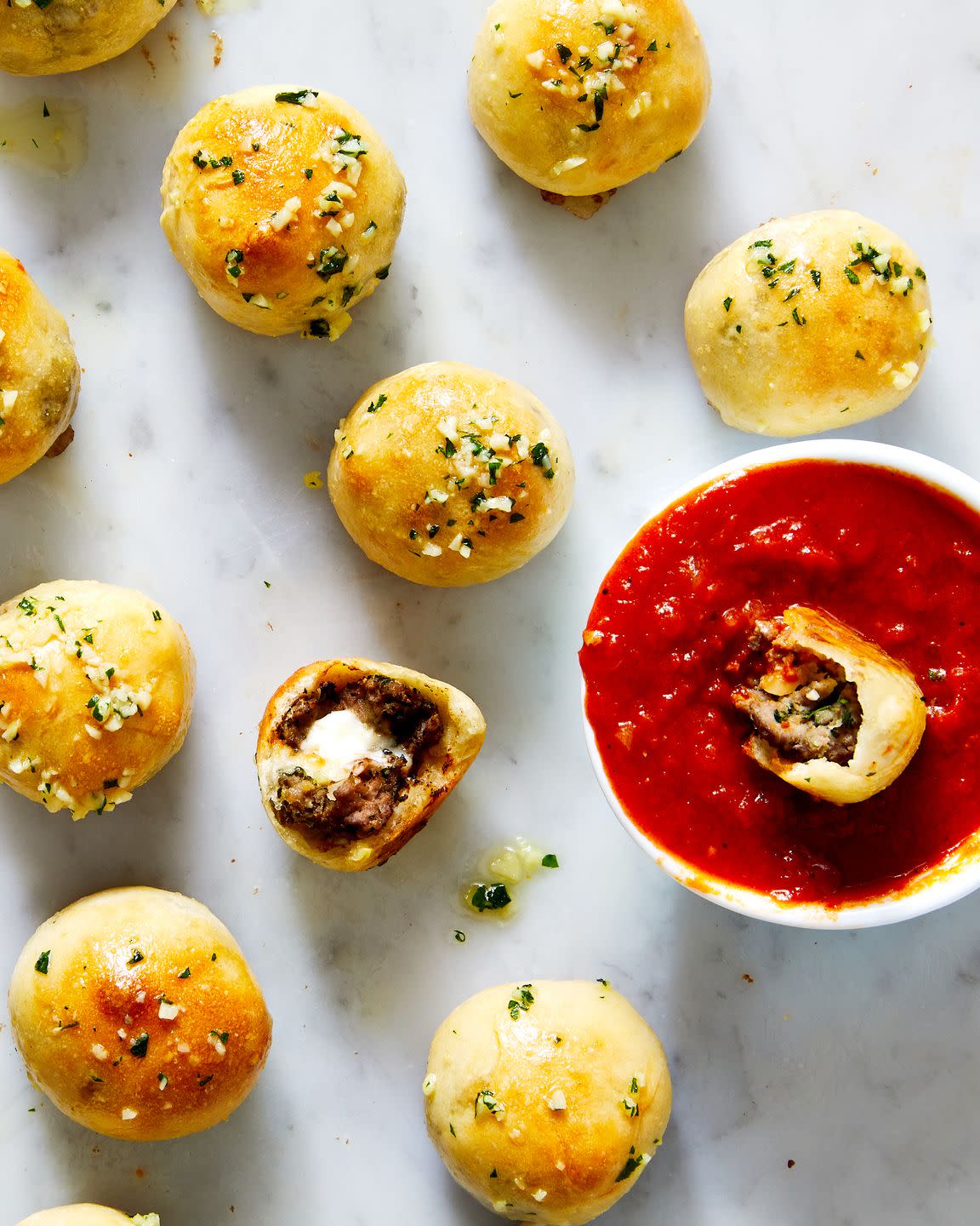 meatball sub bites with marinara sauce