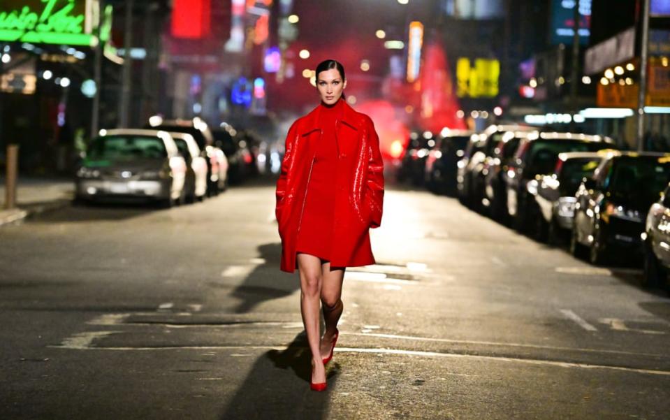 <div class="inline-image__caption"><p>Bella Hadid walks along 46th Street during the Michael Kors Fashion Show.</p></div> <div class="inline-image__credit">James Devaney/GC Images</div>