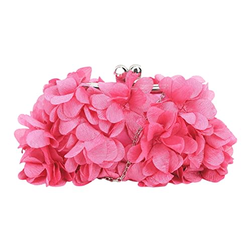 JAMBHALA Clutch Evening Handbags Floral Appliques Small Clutch Purses for Women (HotPink)