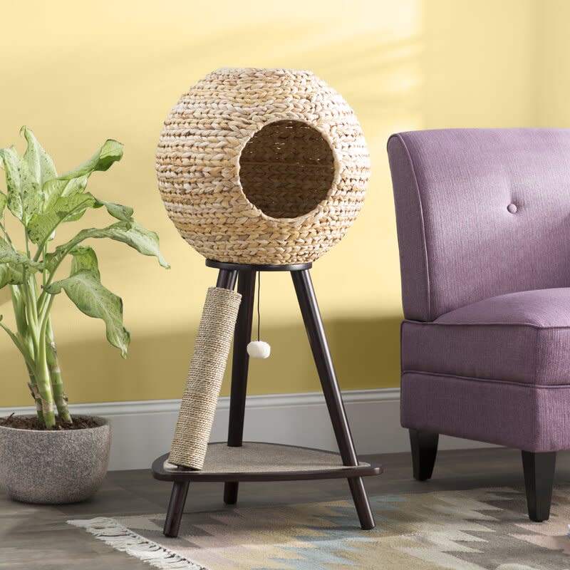 Adriana Sphere Scratch Post Cat Tree. Image via Wayfair.