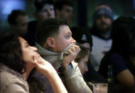 <p>New England Patriots fans react as time winds down in the fourth quarter of the NFL Super Bowl 52 football game between the Patriots and the Philadelphia Eagles in Minneapolis, Sunday, Feb. 4, 2018. (AP Photo/Steven Senne) </p>