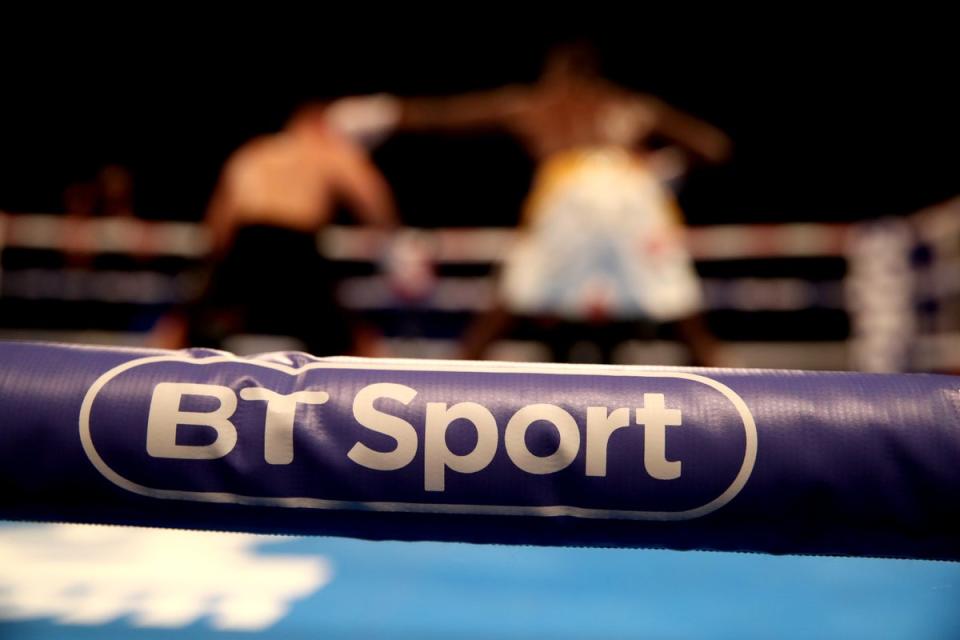 A detail view of BT Sport branding on the ring rope at Leicester Arena (Nick Potts/PA) (PA Archive)