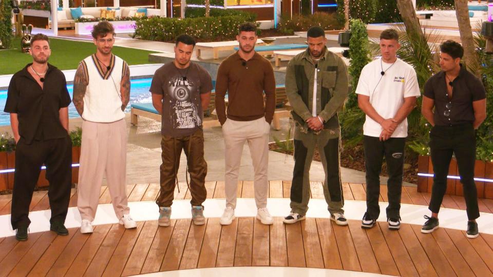 josh, chris, toby, callum, luis, chris, anton, line up on love island all stars day 5