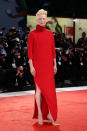 <p>Tilda wore another Haider Ackerman look for red carpet moment, boasting a statement neck and a thigh-high split. </p>