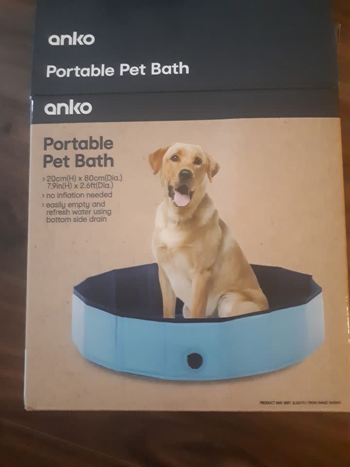 Image of packaging of $19 Kmart pet bath 