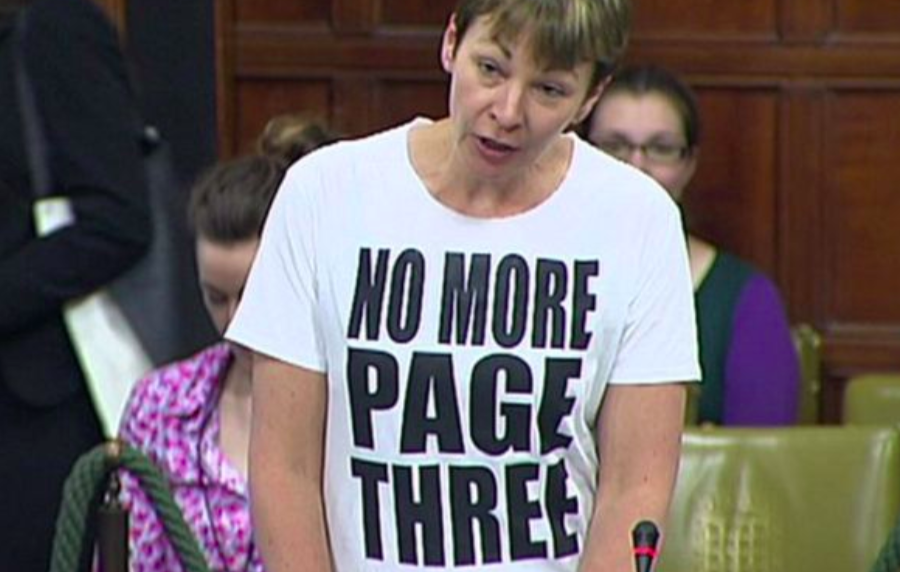 Caroline Lucas was told to remove a slogan T-shirt during a debate in Westminster Hall (Parliament TV)