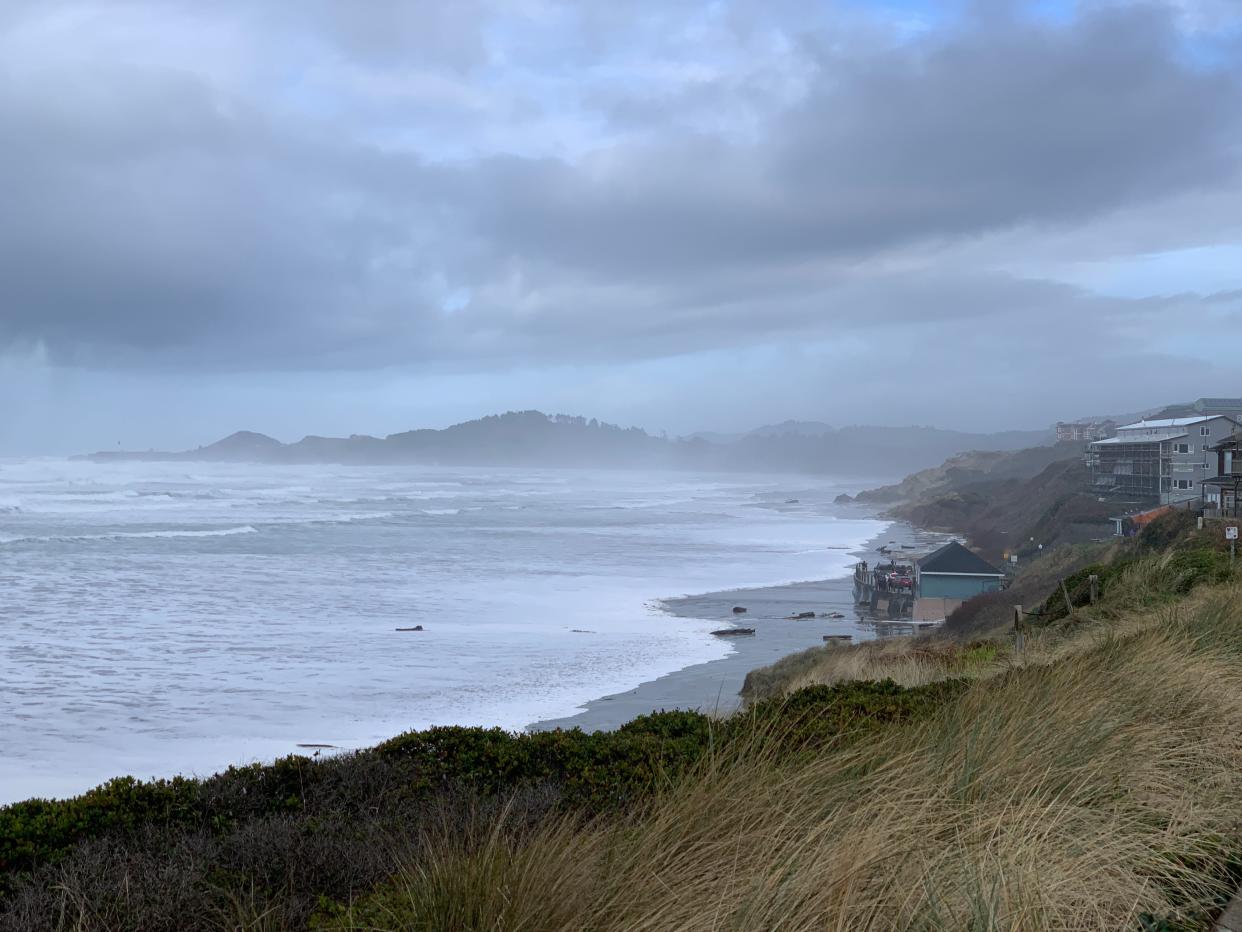 The king tides crash against the Nye Beach shoreline on the Oregon Coast in 2020.
