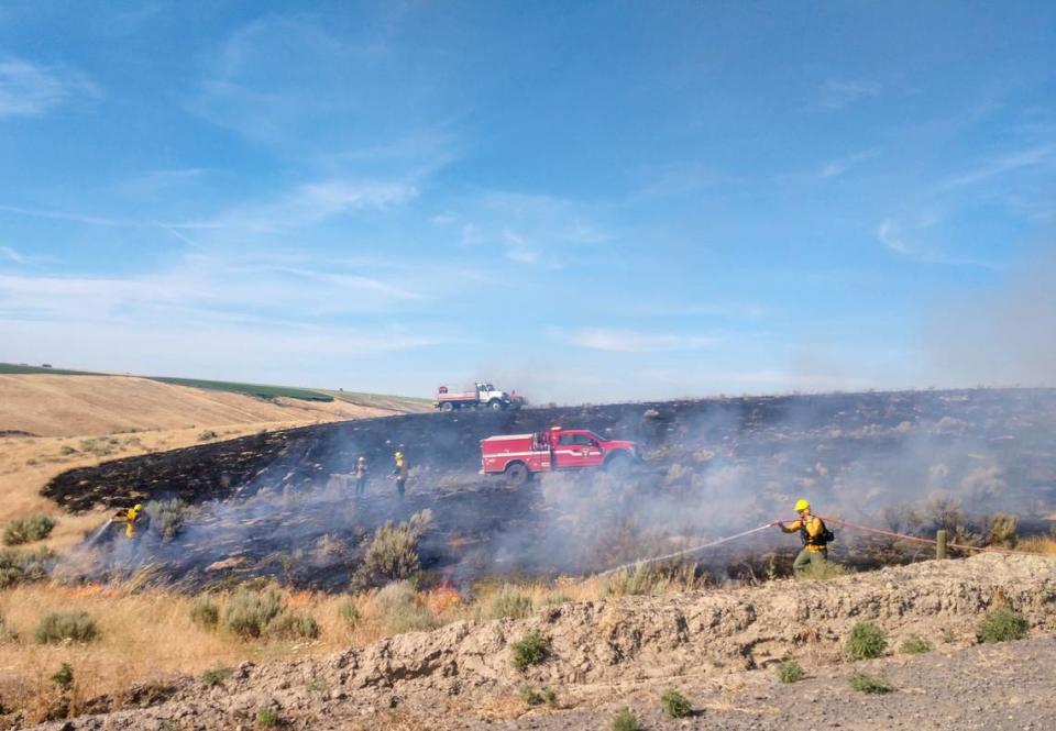 Wildland engines and a water tender from Franklin County Fire District 3 assisted Franklin County Fire District 5 with a 15-acre wildland fire off Elm Road, about miles east of Highway 395 on Friday.