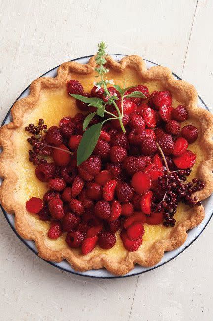 Lemon-Basil Custard Pie with Red Berries