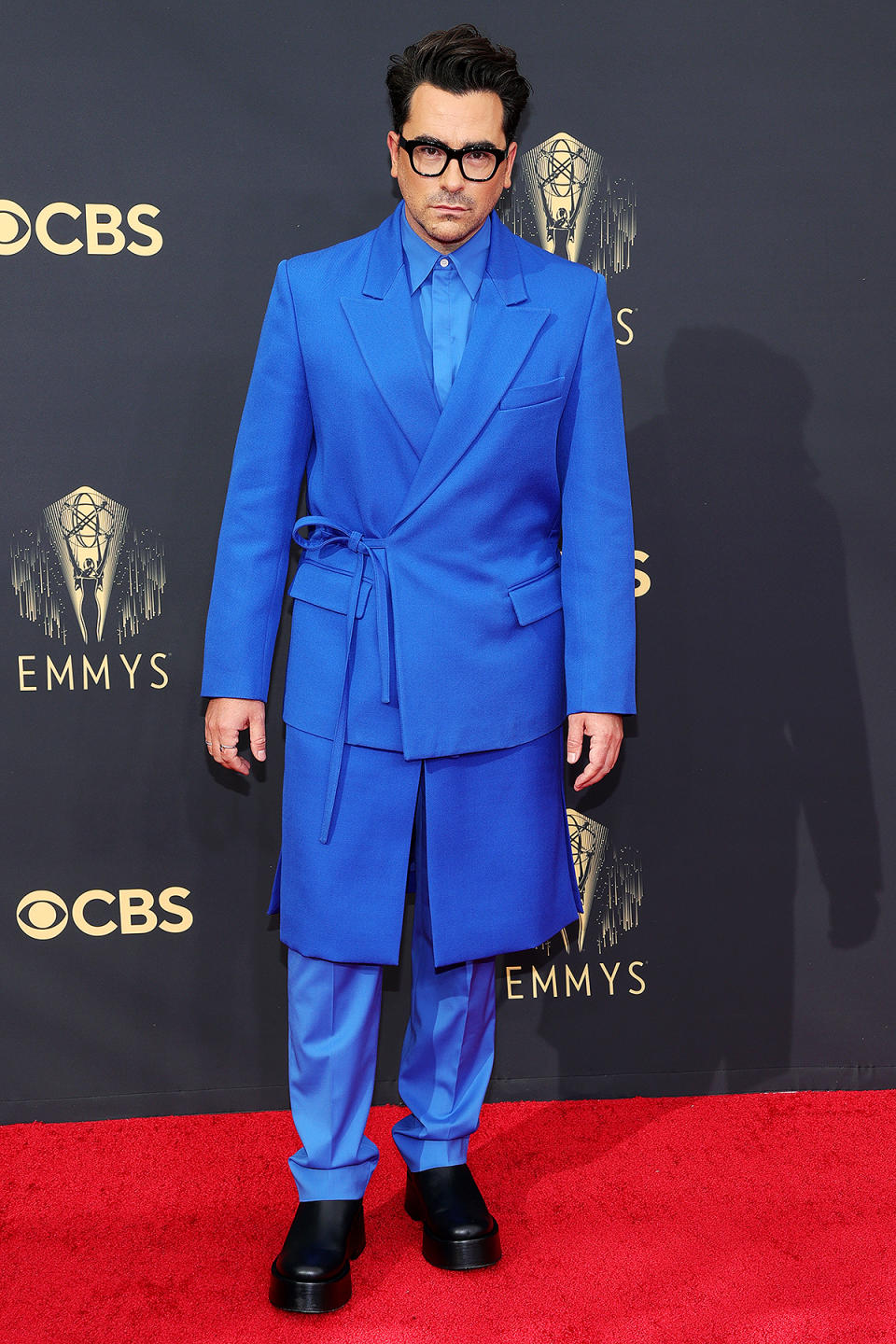 <p>Why so blue, Dan Levy?! The <em>Schitt's Creek </em>star rocked royal blue on the carpet. </p>