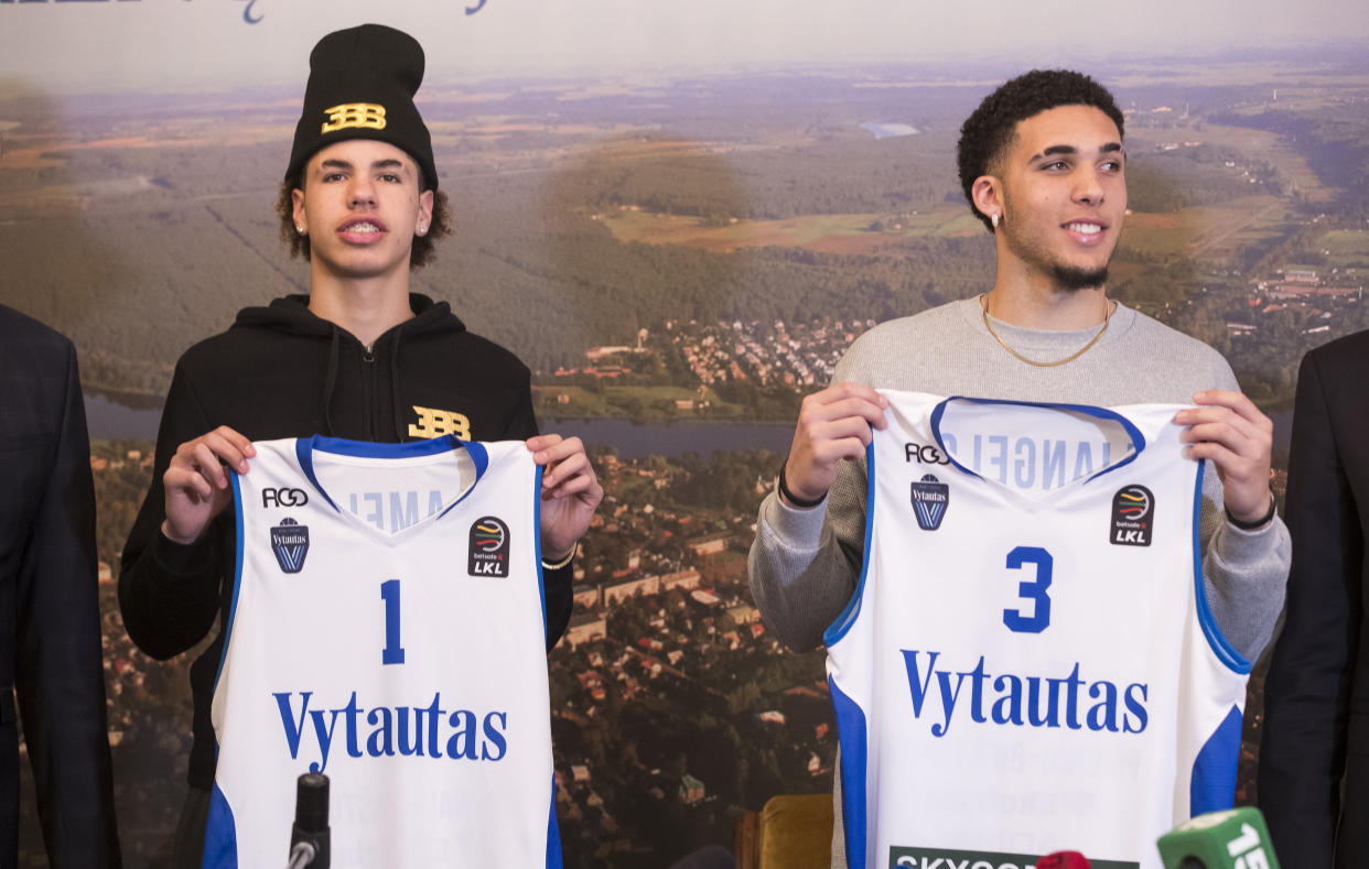 LaMelo, left, and LiAngelo Ball have had some success with Lithuanian club Vytautas Prienu. (AP)