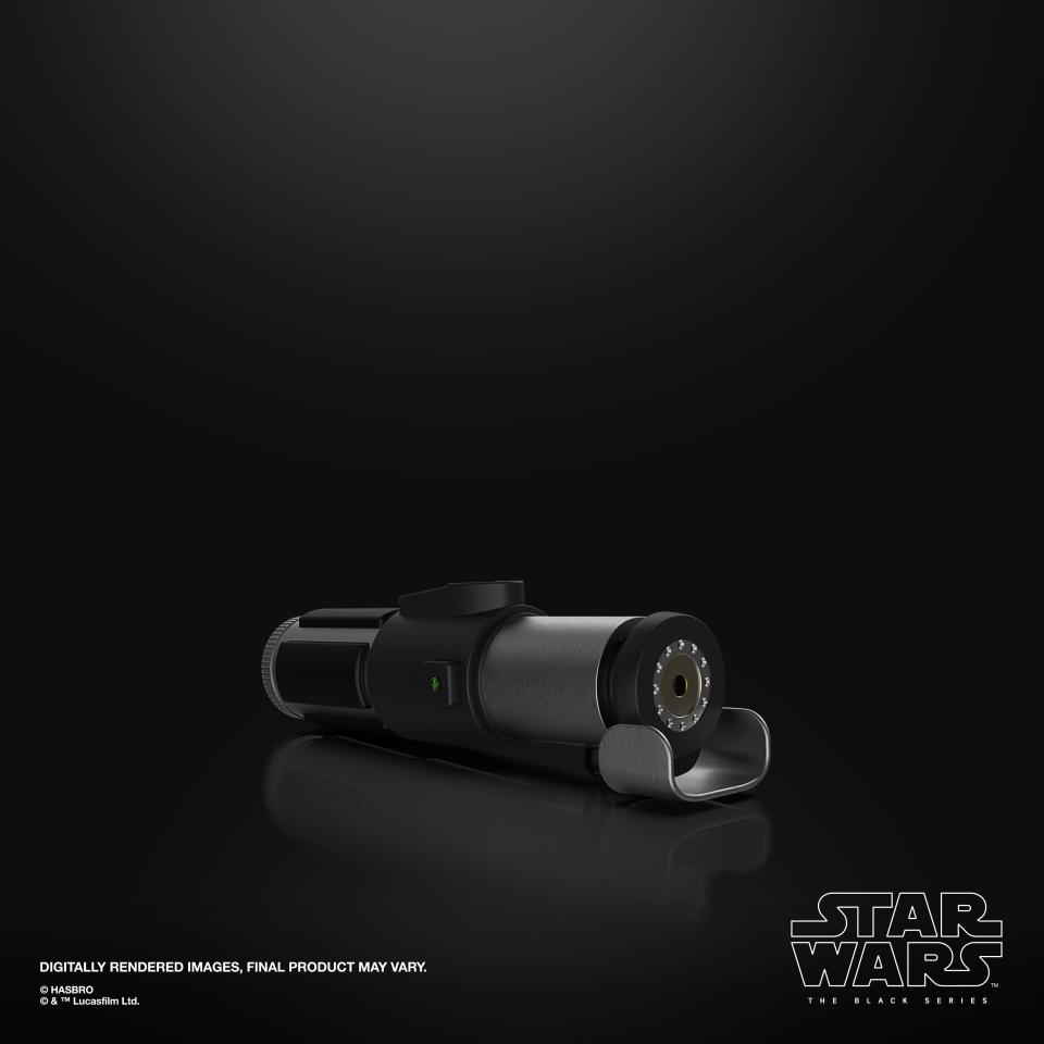 Star Wars: The Black Series Yoda Force FX Elite Electronic Lightsaber on a black background