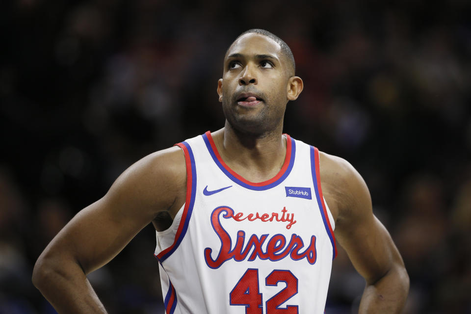 Philadelphia 76ers' Al Horford plays during an NBA basketball game against the San Antonio Spurs, Friday, Nov. 22, 2019, in Philadelphia. (AP Photo/Matt Slocum)