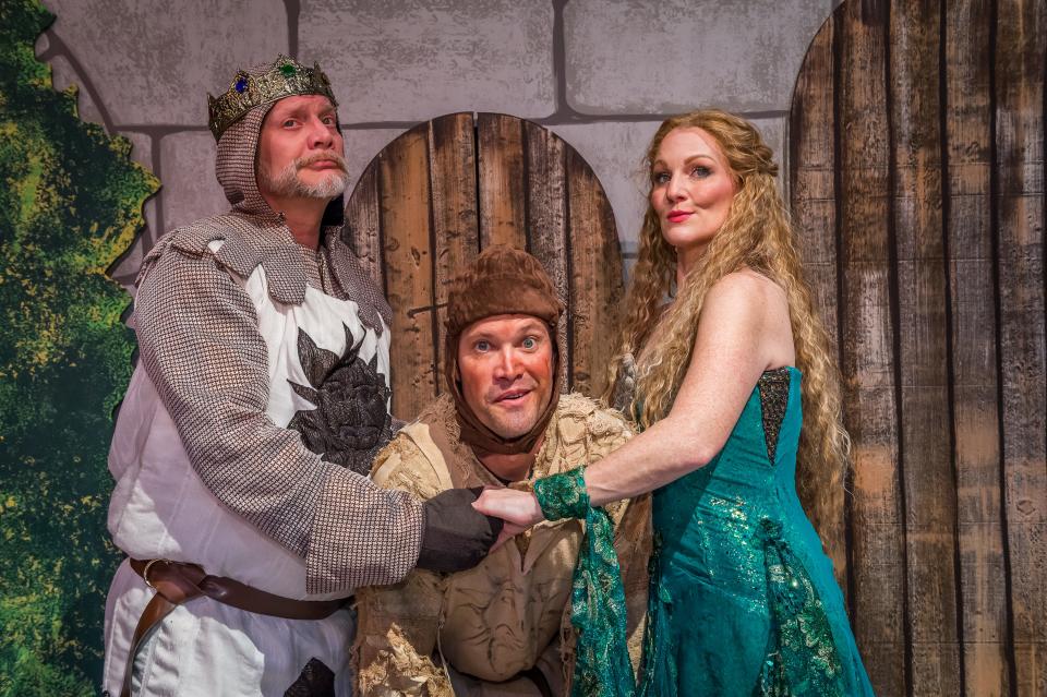 Gabe Scherman, Brooks Boyett and Kristen Loyd perform in Amarillo Little Theatre's production of Monty Python's "Spamalot."