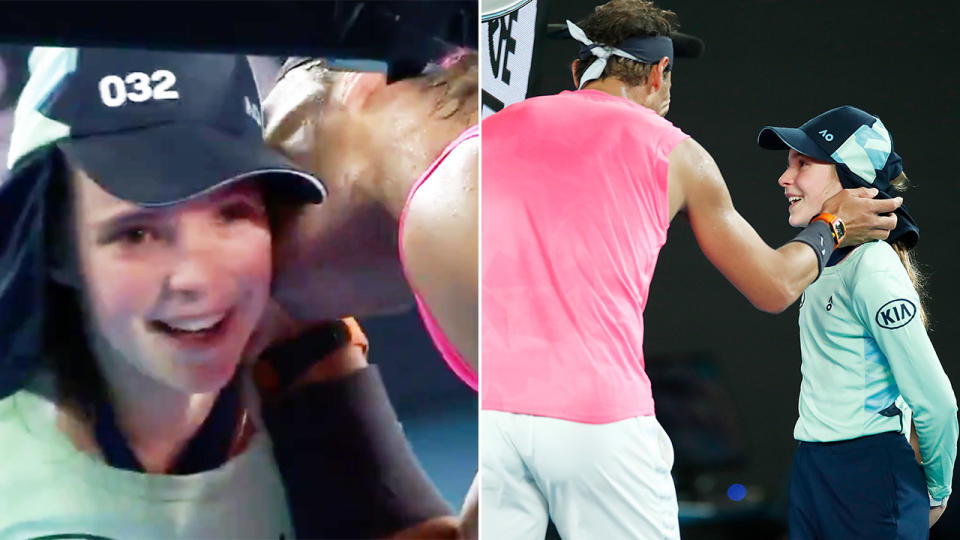 Rafael Nadal, pictured here planting a kiss on the ball girl at the Australian Open.