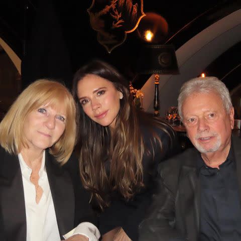 <p>Victoria Beckham Instagram</p> Victoria Beckham with her parents Jackie and Anthony Adams.