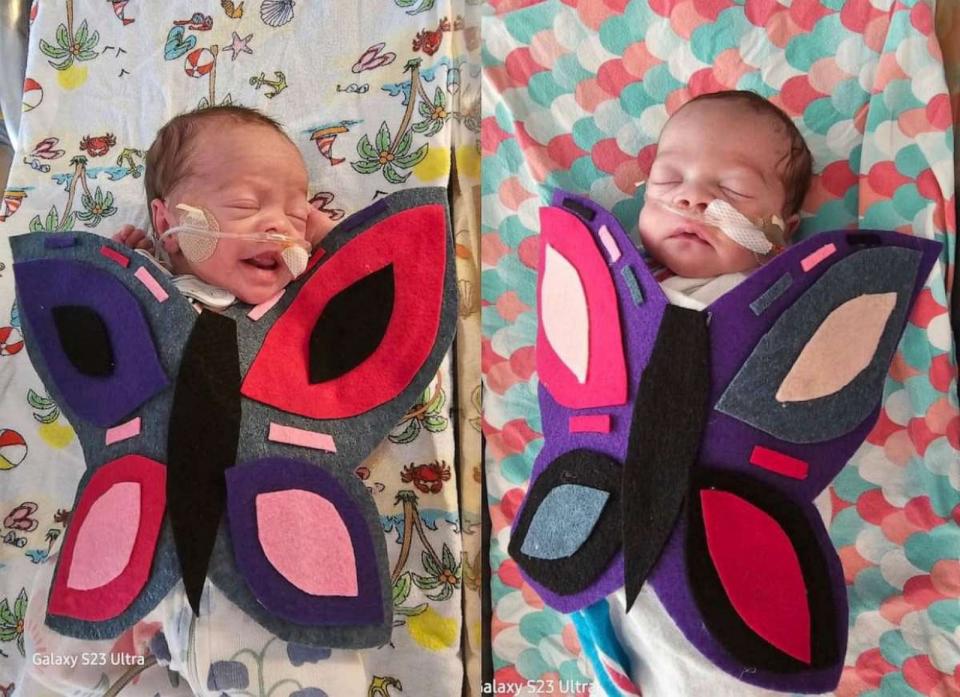 PHOTO: Journee and Serenity, in their butterfly costumes, are ready to take flight. (Advocate Children's Hospital)