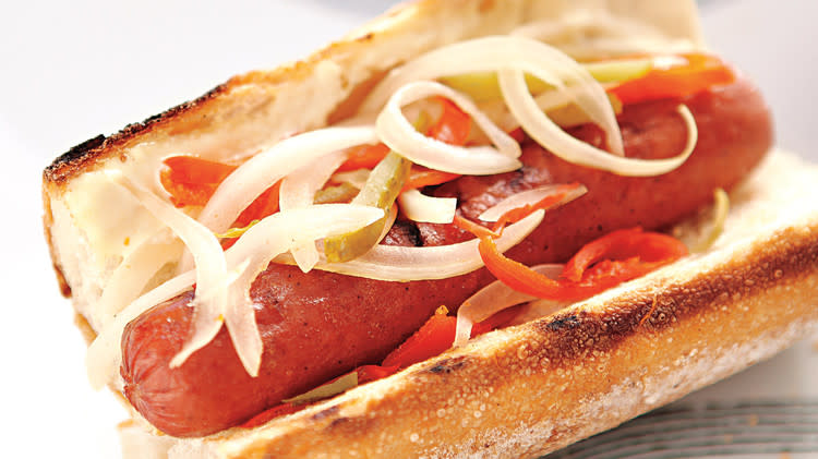 Grilled Hot Dogs with Sweet-Hot Relish