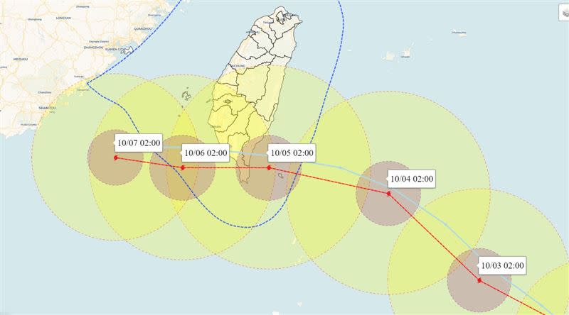 小犬颱風最新預測路徑。（圖／翻攝自彭啟明臉書）