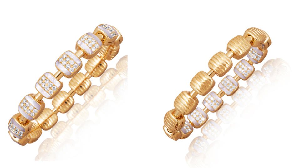 Picchiotti Revirsible Xpandable bracelets in Yellow Gold, Diamonds and Mother-of-Pearl