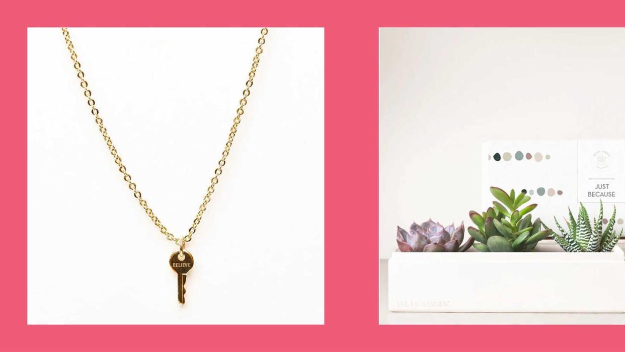 gifts that give back the giving keys mini key necklace and lula's garden succulent jewel garden