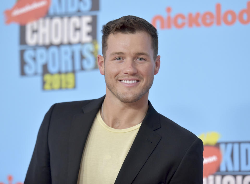 FILE - Colton Underwood arrives at the Kids' Choice Sports Awards in Santa Monica, Calif., on July 11, 2019. Underwood, the former football tight end who found fame on “The Bachelor” has revealed that he is gay. (Photo by Richard Shotwell/Invision/AP, File)