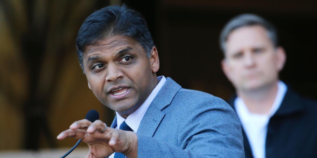 Henrico County Health Districts Director Dr. Danny Avula, gestures during a news conference at the Government Center in Richmond, Virginia, on April 2, 2020.