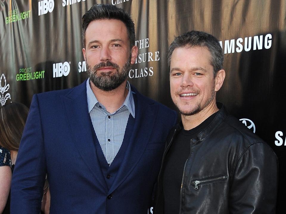 Ben Affleck and Matt Damon attend the Project Greenlight Season 4 Winning Film premiere "The Leisure Class" presented by Matt Damon, Ben Affleck, Adaptive Studios and HBO at The Theatre at Ace Hotel on August 10, 2015 in Los Angeles, California